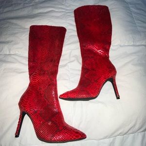 Red snake print heels